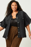 H5588 BLACK DENIM Womens Ruffle Stonewash Denim Jacket  Pose