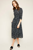 Retro Polka Dot Midi Dress With Gathered Sleeves