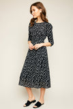 Retro Polka Dot Midi Dress With Gathered Sleeves