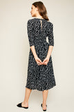 Retro Polka Dot Midi Dress With Gathered Sleeves