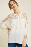 H5917 Womens Sheer Tie-Front Peasant Top Detail