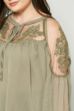 Sheer Tie Front Peasant Top