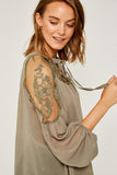 H5917 Womens Sheer Tie-Front Peasant Top Detail