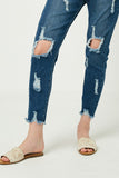 H6423 Dark Denim Womens Distressed Drawstring Denim Jeans Detail