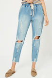 H6423 Mid Denim Womens Distressed Drawstring Denim Jeans Back