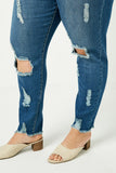 H6423W Dark Denim Detail Plus Distressed Drawstring Denim Jeans Back