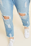 H6423 Mid Denim Womens Distressed Drawstring Denim Jeans Side