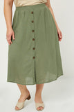 H6509 Vanilla Womens Button-Down Linen Blend Midi Skirt Gif