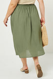 H6509 Vanilla Womens Button-Down Linen Blend Midi Skirt  Full Body