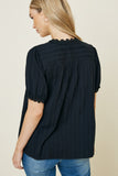 H7685W Black Plus Lace Button-Down Top Detail