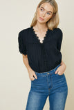 H7685W Black Plus Lace Button-Down Top Side