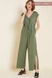 H7820W-OLIVE- Plus Linen Button-Down Palazzo Jumper Watermark