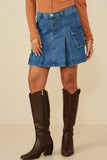 HB0009W Denim Plus Pleat Detail Denim Cargo Skirt Front