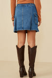 HB0009 Denim Womens Pleat Detail Denim Cargo Skirt Side