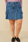 Pleat Detail Denim Cargo Skirt