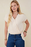 HB0068W Champagne Plus Tie Detail Surplice Dolman Sleeve Top Front