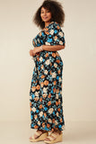 HB0186W Black Plus Romantic Floral Self Tie Wide Leg Jumpsuit Gif