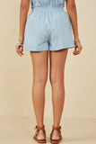 HB0208 Light Blue Womens Elastic Waist Pinstripe Boxer Shorts Side