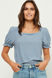 HDJ3423 CHAMBRAY Womens Square Neck Swiss Dot Knit Top Full Body