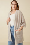 HDK1906W BROWN Plus Textured Ribbed Knit Short Sleeve Kimono Back