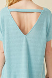 HDK1908 BLUE Womens Patterned Reversed V Neck Knit Top Detail