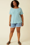 HDK1908W Blue Plus Patterned Reversed V Neck Knit Top Full Body