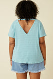 HDK1908W Blue Plus Patterned Reversed V Neck Knit Top Back