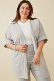 HDK1910 Grey Womens Textured Knit Roll Sleeve Open Kimono Front