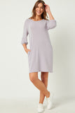 HDN4094W LAVENDER Plus Round Neck Balloon Sleeve Shift Dress Front