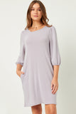 HDN4094W LAVENDER Plus Round Neck Balloon Sleeve Shift Dress Side