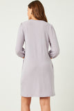 HDN4094W LAVENDER Plus Round Neck Balloon Sleeve Shift Dress Front 2