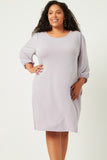 HDN4094 LAVENDER Womens Round Neck Balloon Sleeve Shift Dress  Full Body