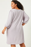 HDN4094 LAVENDER Womens Round Neck Balloon Sleeve Shift Dress Side