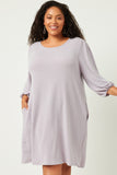 HDN4094 LAVENDER Womens Round Neck Balloon Sleeve Shift Dress Back