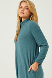 HDN4095W TEAL Plus Turtleneck Long Sleeve Brushed Knit Shift Dress Full Body