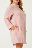 HDN4095 MAUVE Womens Turtleneck Long Sleeve Brushed Knit Shift Dress Side