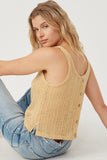 HDN4677W Mustard Plus Loose Knit Ribbed Button Back Tank Front