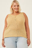 Loose Knit Ribbed Button Back Tank