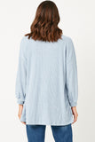 HDY2977W Denim Plus Two Tone Ribbed Knit Open Cardigan Side