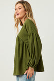 HDY5064W Olive Plus Puff Sleeve V Neck Knit Swiss Dot Top Gif