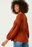 HDY5064W Rust Plus Puff Sleeve V Neck Knit Swiss Dot Top Gif