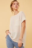 HDY5819W Blue Plus Wide Neck Loose Knit Pocket Slouchy Top Detail