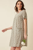 HDY5978 Sage Womens Floral Print French Terry Slouchy Pocket Dress Side