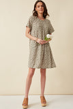 HDY5978 Sage Womens Floral Print French Terry Slouchy Pocket Dress Full Body