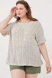 HDY6100 Oatmeal Womens Loose Knit Textured Pocket Detail Knit Top Front