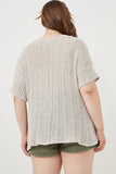 HDY6100W Oatmeal Plus Loose Knit Textured Pocket Detail Knit Top Pose