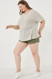 HDY6100W Oatmeal Plus Loose Knit Textured Pocket Detail Knit Top Back