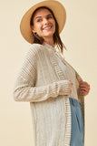 Textured Stripe Loose Knit Side Slit Duster