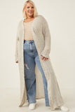 Textured Stripe Loose Knit Side Slit Duster