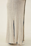 HDY6196 Oatmeal Womens Textured Stripe Loose Knit Side Slit Duster Detail